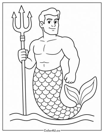 Merman with a Trident coloring page