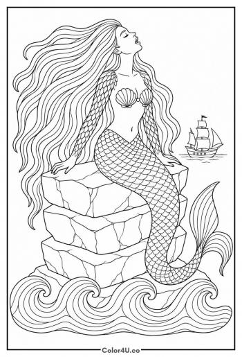 Greek Siren on the Rocks coloring page