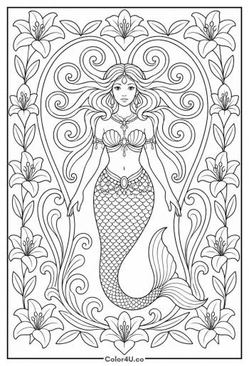 Art Nouveau Mermaid coloring page