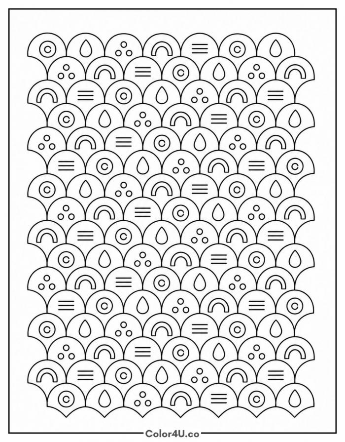 Mermaid scales pattern with small motifs, detailed mermaid coloring page, free printable