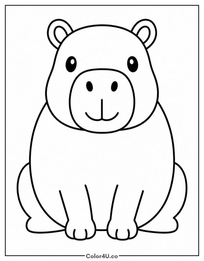 Smiling capybara sitting upright, easy capybara coloring page