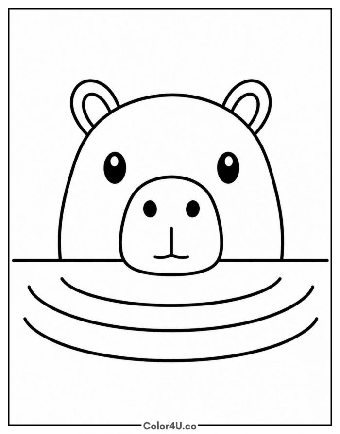 Capybara with its head above the water, easy capybara coloring page