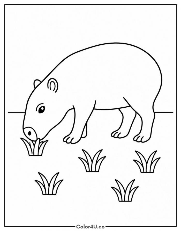 Capybara eating grass in a meadow, capybara coloring page