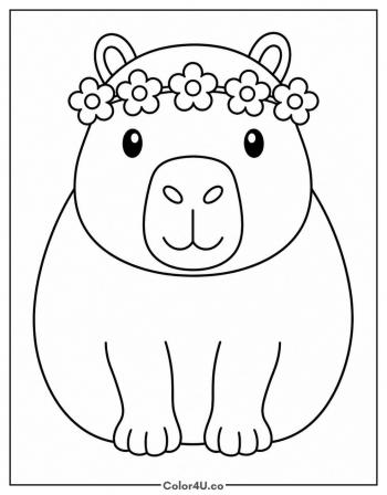 Capybara With a Flower Crown coloring page