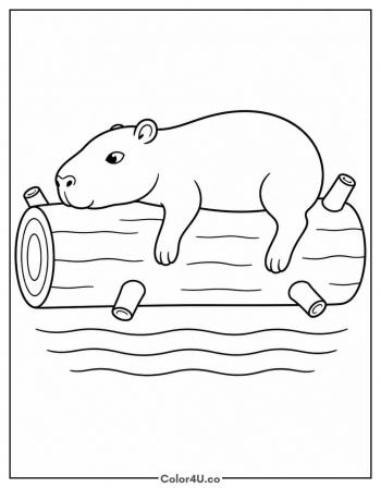 Capybara Resting on a River Log coloring page