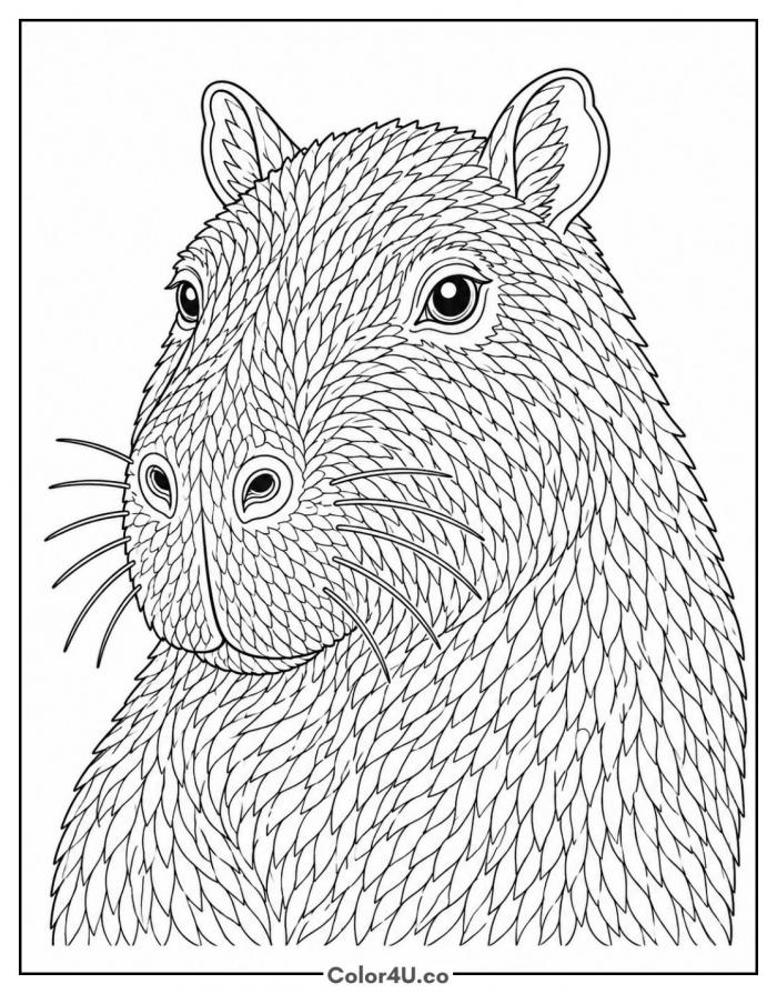 Realistic capybara portrait with detailed fur, capybara coloring page