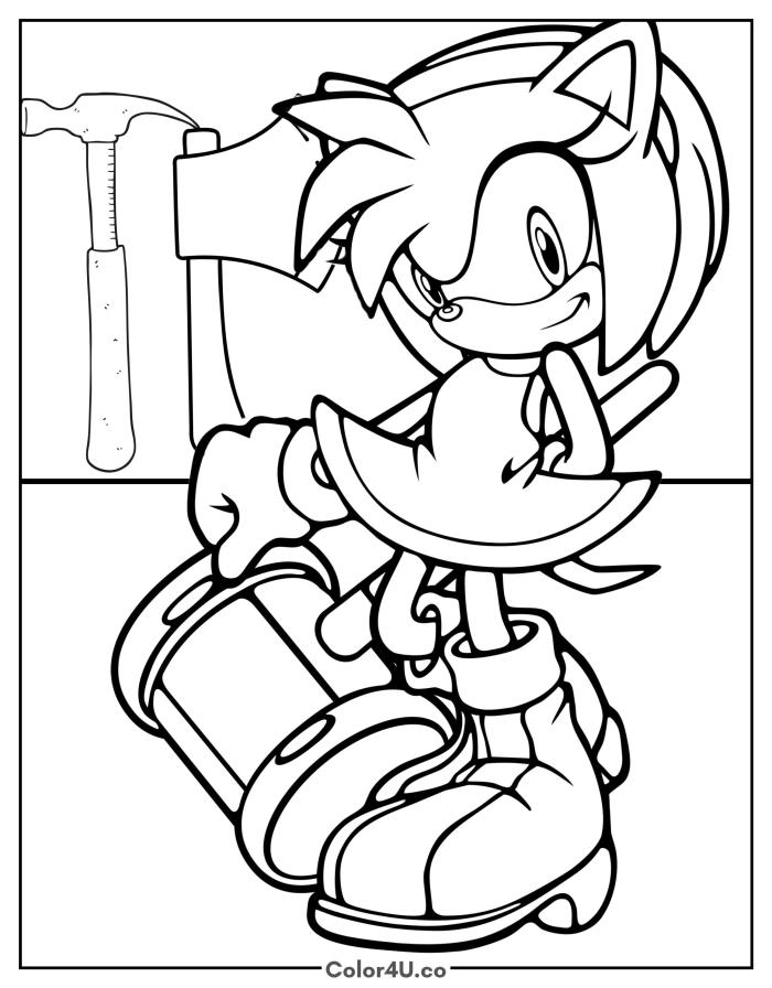 Amy Rose with Her Hammer Coloring Page