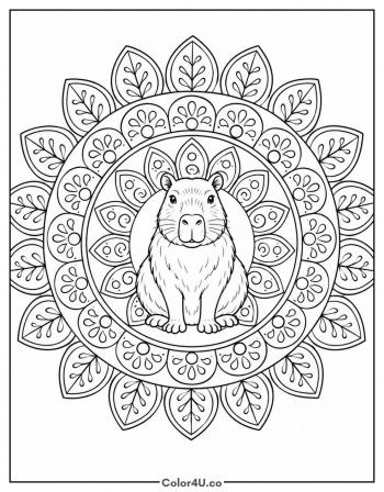 Capybara in a Floral Mandala coloring page