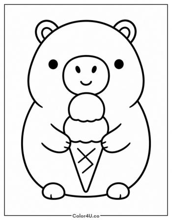 Chibi Capybara With an Ice Cream Cone coloring page