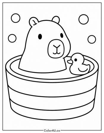 Capybara in a Bucket With a Rubber Duck coloring page