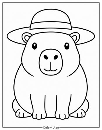 Capybara Wearing a Sun Hat coloring page