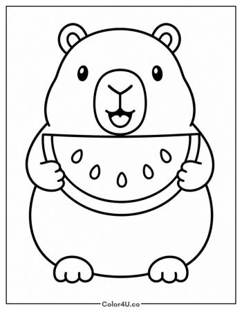 Capybara Holding a Watermelon Slice coloring page