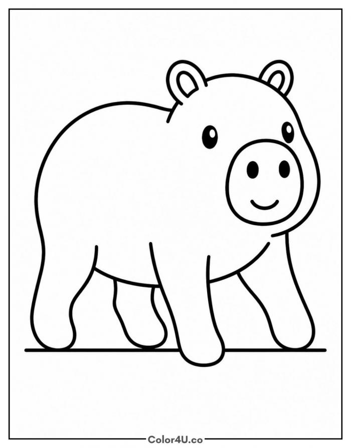 Capybara walking forward, easy capybara coloring page