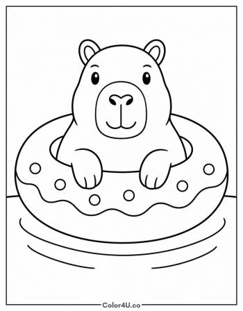 Capybara on a Donut Pool Float coloring page
