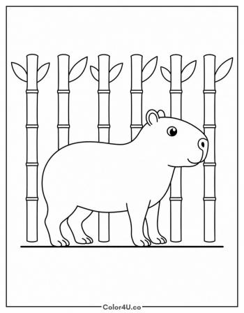 Capybara in a Bamboo Grove coloring page