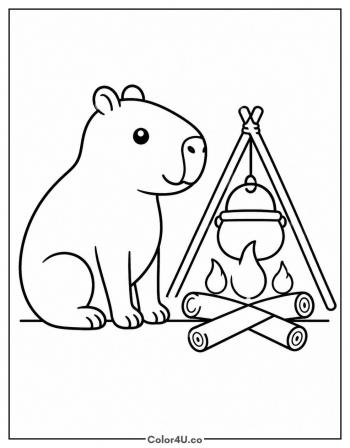 Capybara at a Campfire coloring page