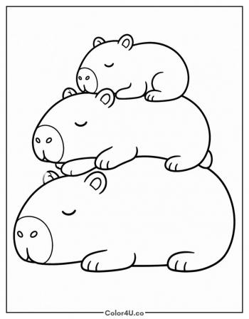 Three Capybaras Piled Together coloring page