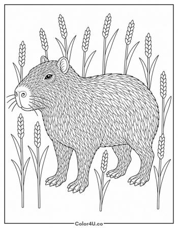 Realistic Capybara Standing in Reeds coloring page