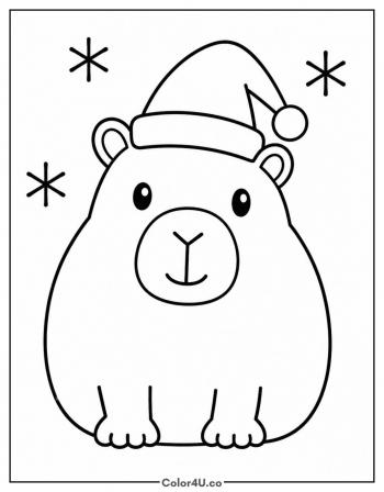 Capybara Wearing a Santa Hat coloring page