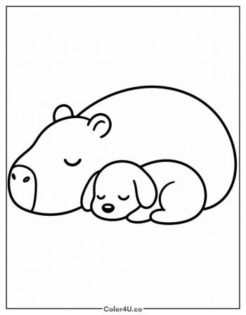 Capybara Napping With a Puppy coloring page