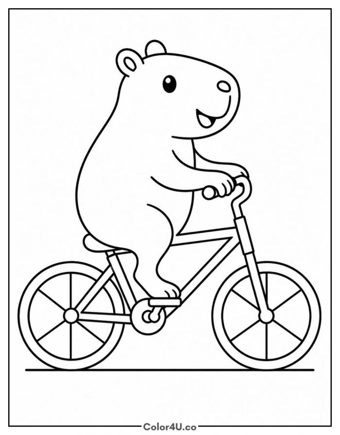 Capybara riding a bicycle, capybara coloring page