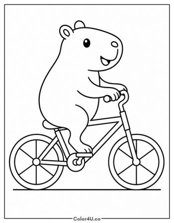 Capybara Riding a Bicycle coloring page