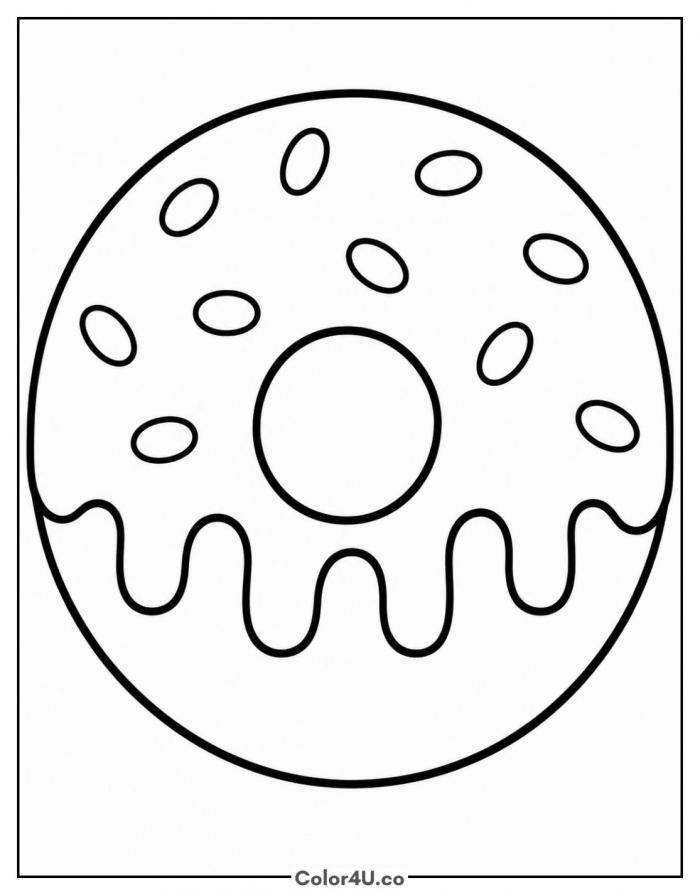 Classic sprinkle donut, easy donut coloring page, free printable