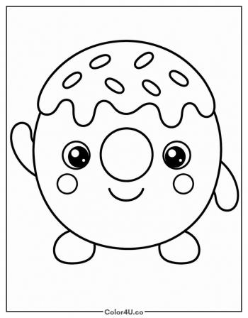 Smiling Kawaii Donut coloring page