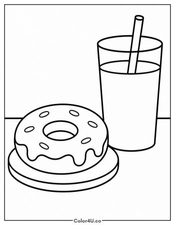 Donut and a Glass of Milk coloring page