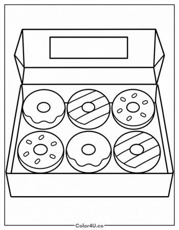 Box of Six Donuts coloring page