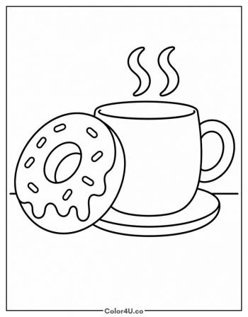 Donut and Coffee Cup coloring page