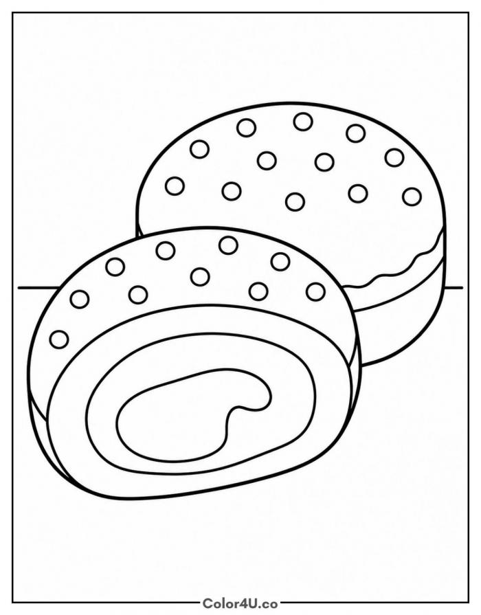 Jelly donut cut in half showing filling, medium donut coloring page, free printable