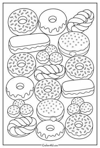 Assorted Donut Collage coloring page
