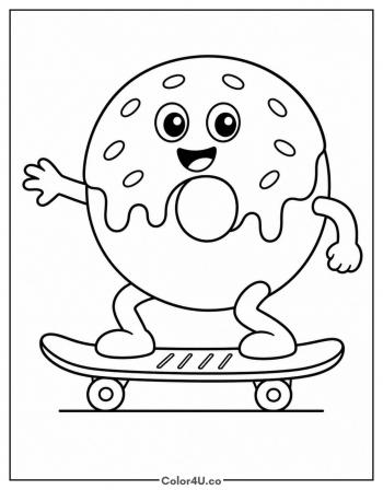 Donut on a Skateboard coloring page