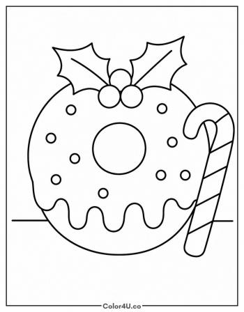 Christmas Donut with Holly coloring page