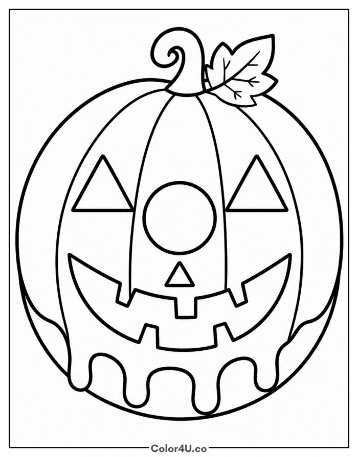 Halloween pumpkin donut with a carved grin, easy donut coloring page, free printable