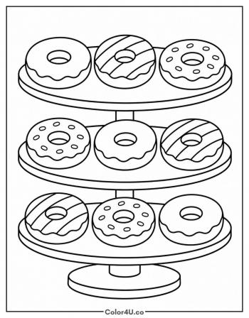 Donut Tower on a Cake Stand coloring page