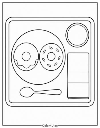 Breakfast Tray with Donuts and Juice coloring page