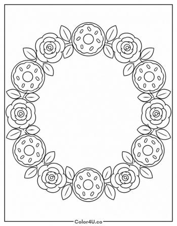 Donut and Flower Wreath coloring page