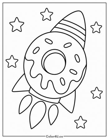 Donut Rocket in Space coloring page