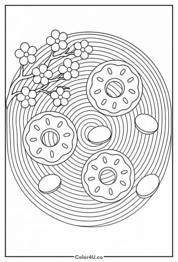 Zen Garden with Donuts coloring page