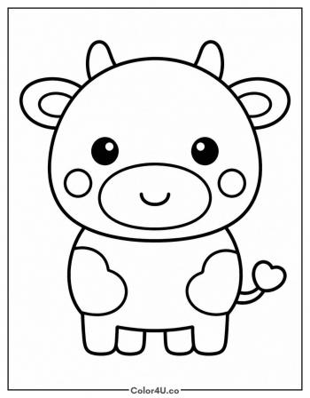 Kawaii Cow with Blush Cheeks coloring page