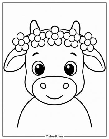 Baby Cow with a Flower Crown coloring page