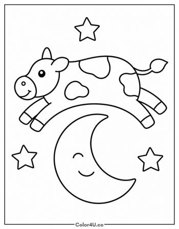 Cow Jumping Over the Moon coloring page