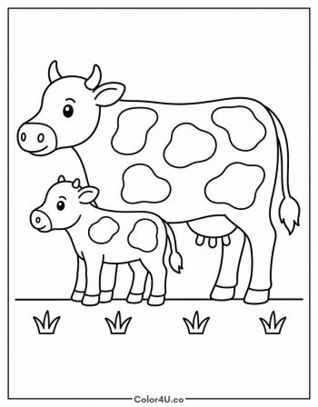 Mother Cow and Calf coloring page