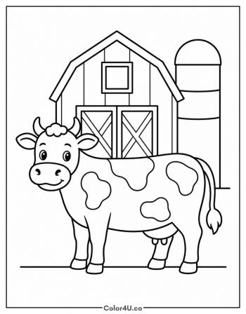 Cow in Front of a Barn coloring page