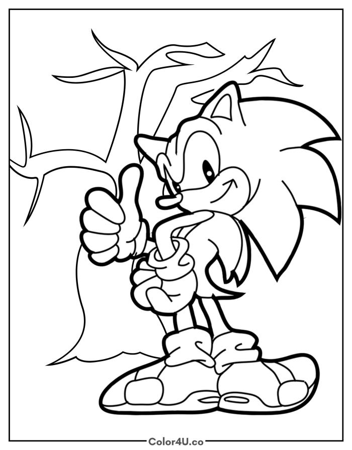 Sonic giving a thumbs-up, medium Sonic the Hedgehog coloring page, free printable