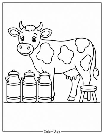 Dairy Cow with Milk Cans coloring page