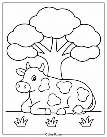 Cow Resting Under a Tree coloring page