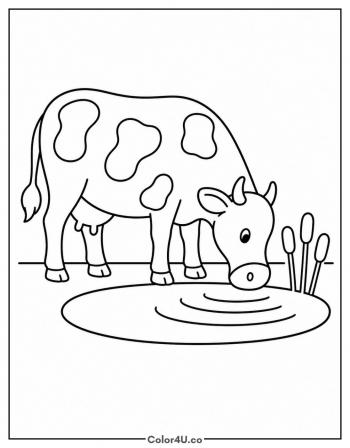Cow Drinking at a Pond coloring page